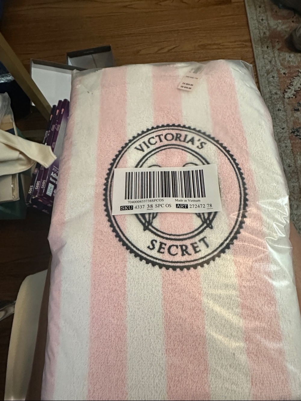 Victoria's Secret Pink and White Striped Beach tote with Logo